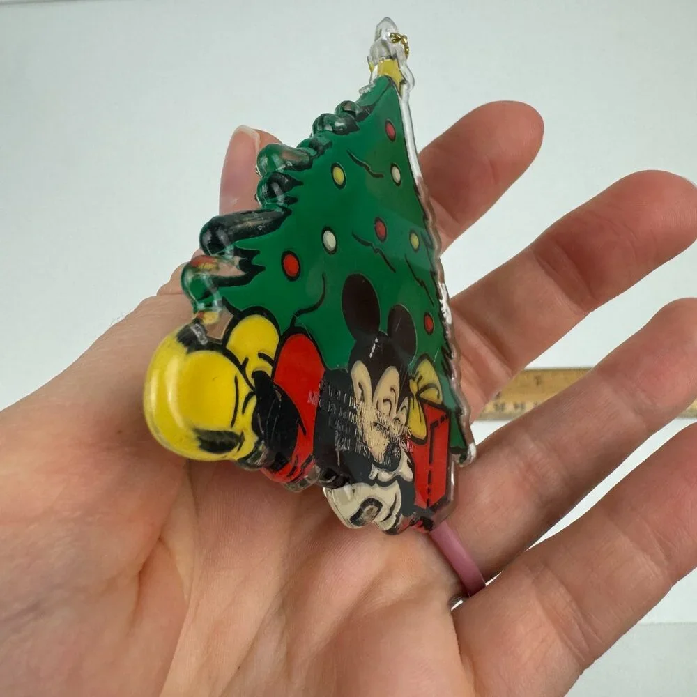 Vtg Mickey Mouse Sleeping Under Christmas Holiday Tree Ornament‎ Disney Plastic